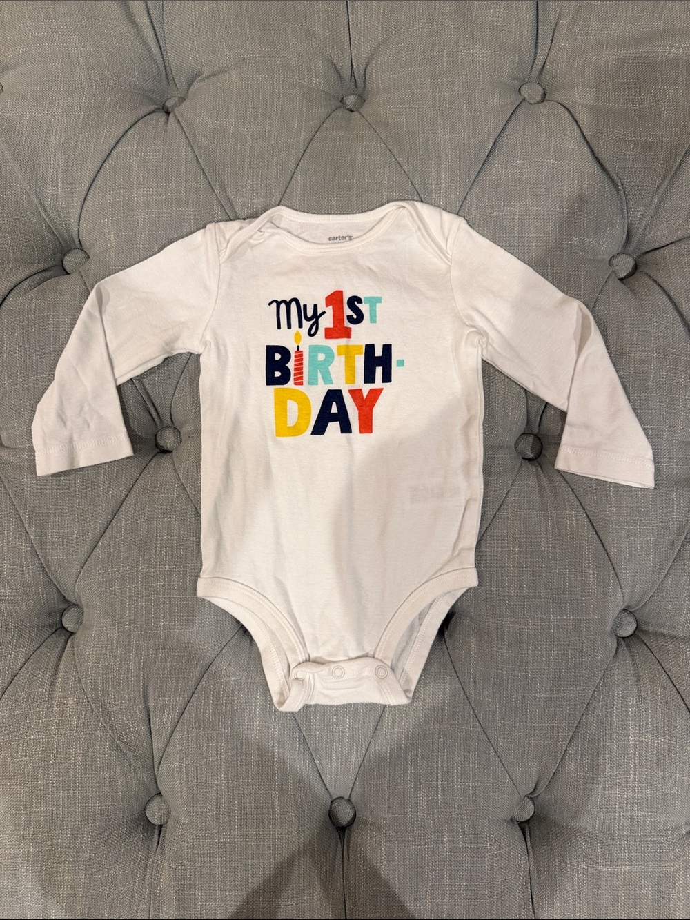 Carter's White Long-Sleeve "My 1st Birthday" One-Piece